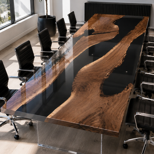 Black Walnut Solid Wood Black Stream Epoxy Resin Conference Table