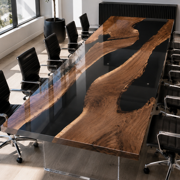 Black Walnut Solid Wood Black Stream Epoxy Resin Conference Table
