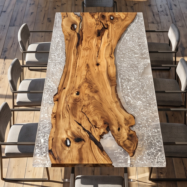 Olive Wood Crystal Epoxy Resin Dining Table