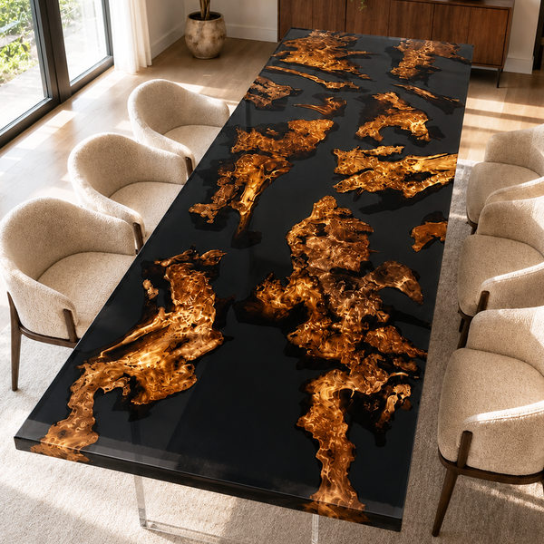 Cunninghamia Burl Black Transparent Epoxy Resin Dining Table