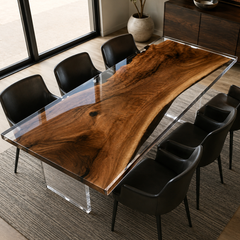 Black Walnut Wood Clear Encapsulated Epoxy Resin Dining Table