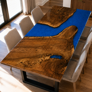 Black Walnut Wood Deep Ocean Epoxy Resin Dining Table