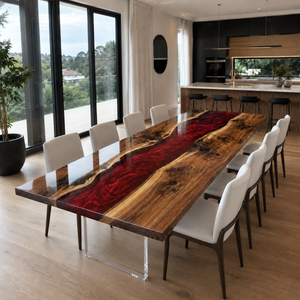 Black Walnut Red River Epoxy Resin Dining Table