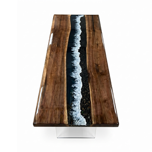 Black Walnut Dark Coastal Pebble Blue Wave Epoxy Resin Conference Table
