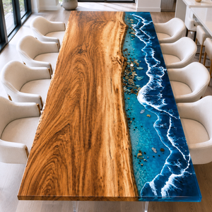 Walnut Island Beachfront Epoxy Resin Dining Table