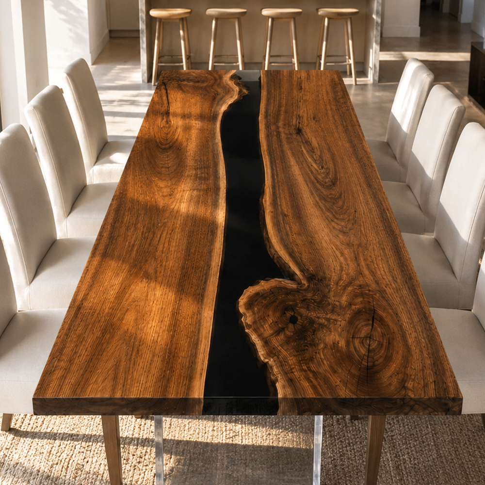 Walnut Obsidian Abyss Epoxy Resin Dining Table