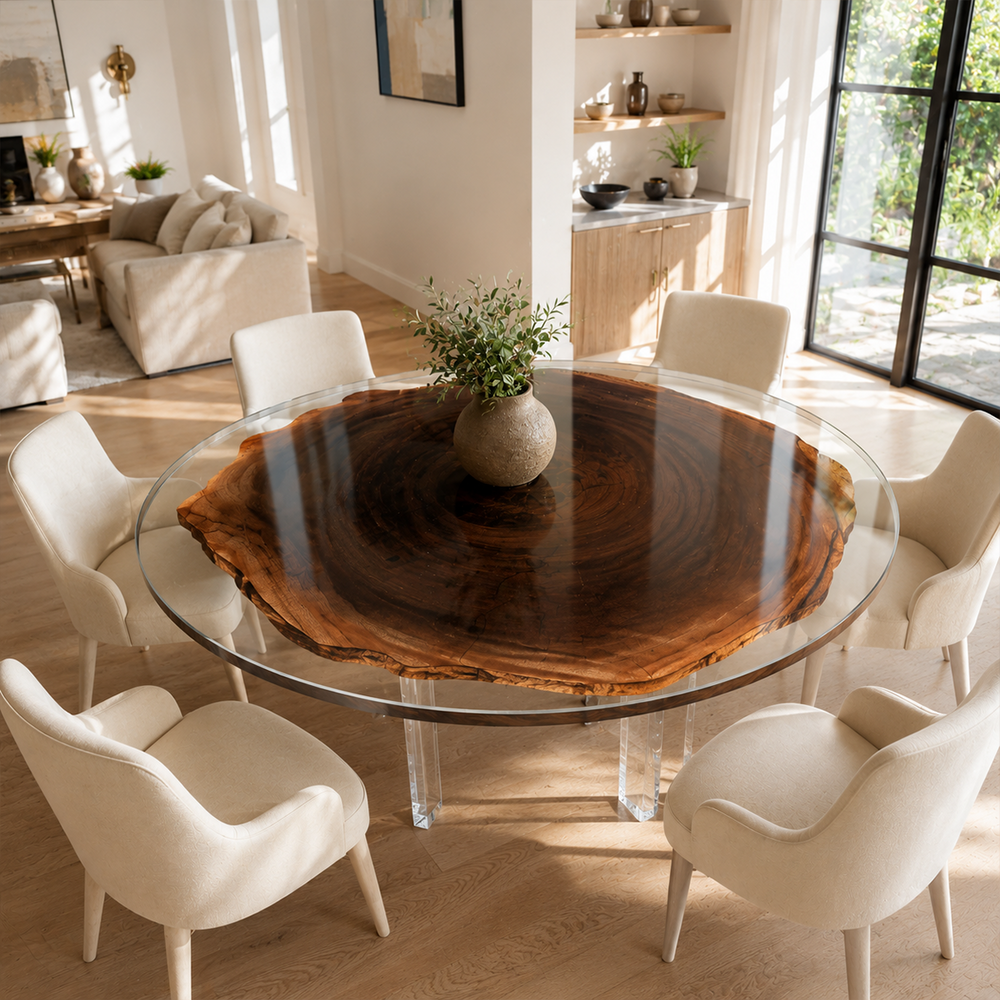 Black Walnut Tree Ring Floating Clear Epoxy Resin Round Table