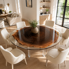 Black Walnut Tree Ring Floating Clear Epoxy Resin Round Table