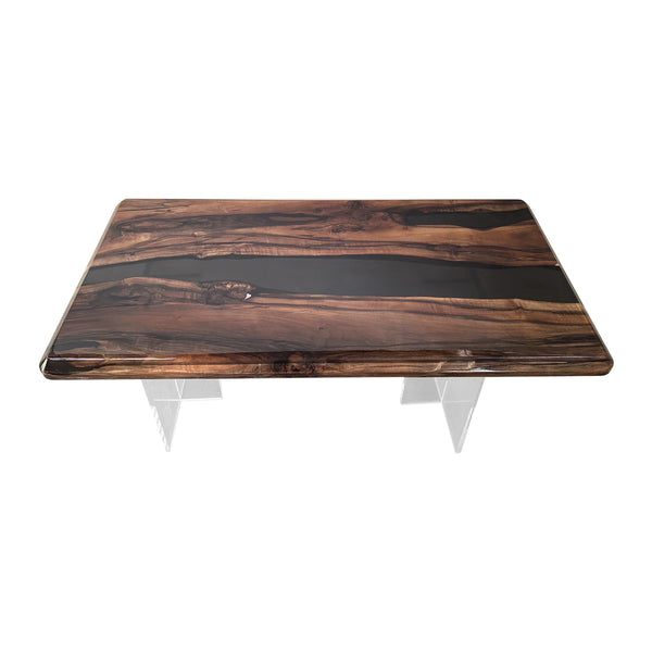 Black Walnut Wood Black Epoxy Resin River Dining Table
