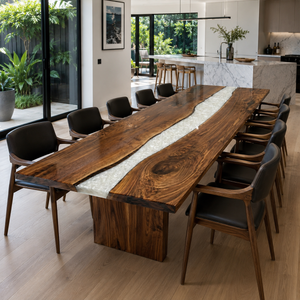 Black Walnut Swirling River White Epoxy Resin Dining Table