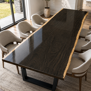 Black Walnut Rectangular Live Edge Epoxy Resin Dining Table