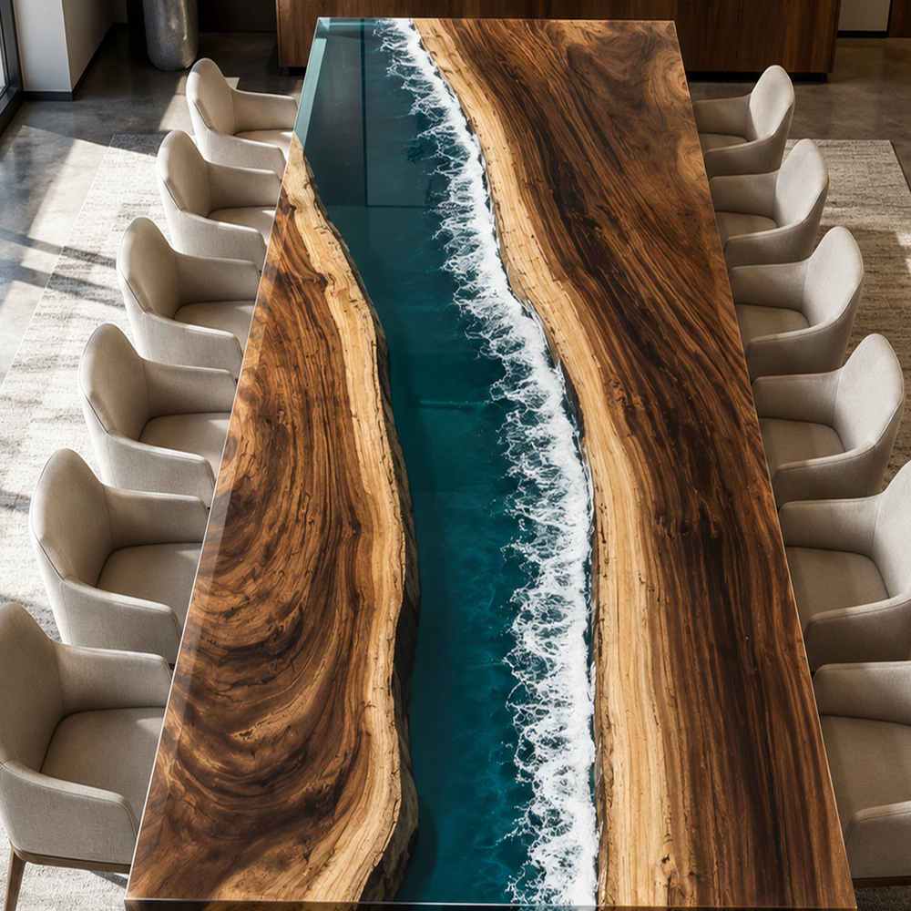 Walnut Emerald Coast Epoxy Resin Conference Table