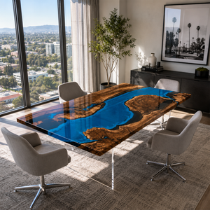 Black Walnut Ocean Blue River Epoxy Resin Conference Table