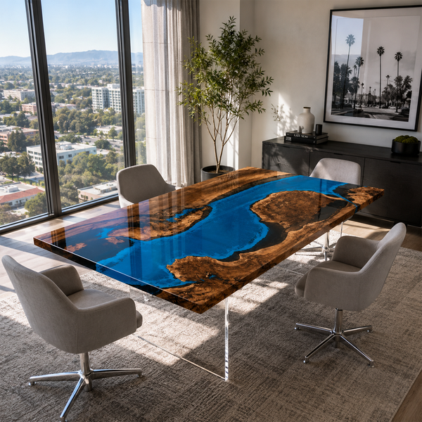 Black Walnut Ocean Blue River Epoxy Resin Conference Table
