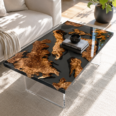 Cunninghamia Burl Transparent Black Epoxy Resin Coffee Table