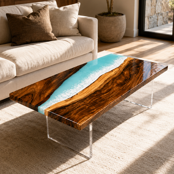 Walnut Ocean Whisper Epoxy Resin Coffee Table