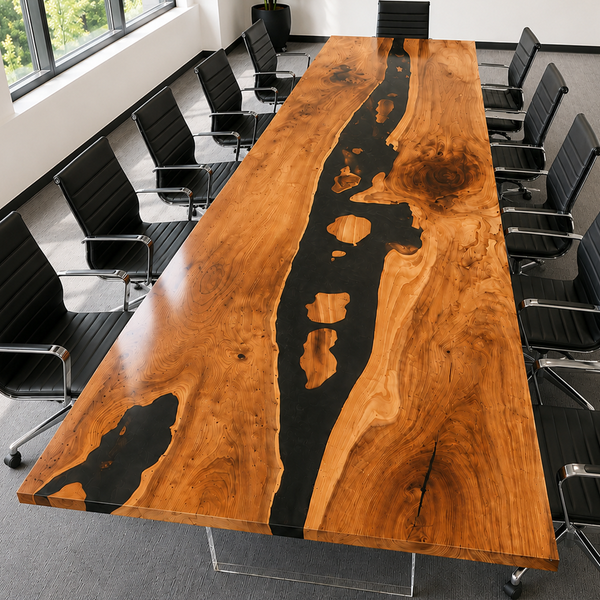 Walnut Wood Black River Epoxy Resin Conference Table