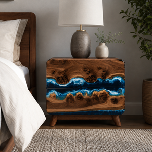 Black Walnut Ocean Flow Bedside Epoxy Resin Nightstand