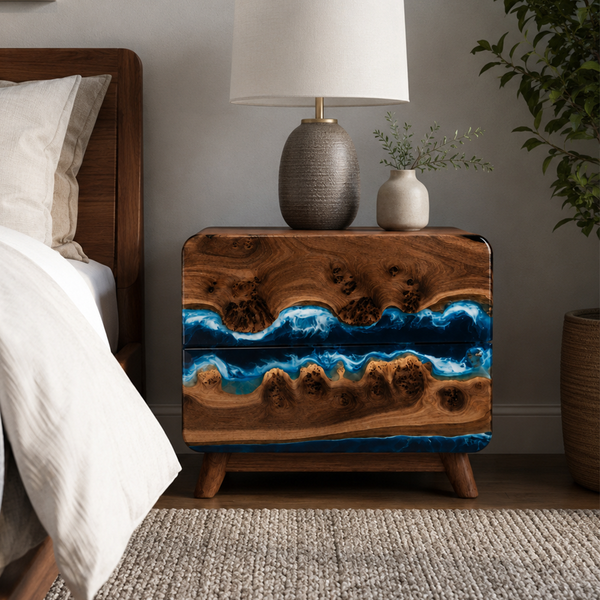 Black Walnut Ocean Flow Bedside Epoxy Resin Nightstand