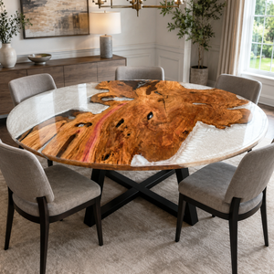 Olive Wood Crystal Round Epoxy Resin Dining Table