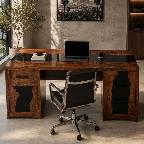 Black Walnut River Executive Epoxy Resin Desk
