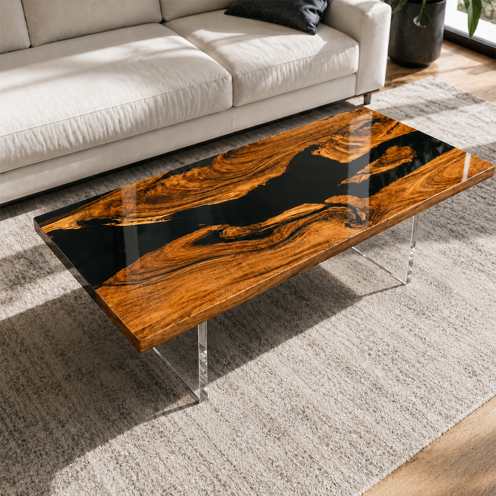 Walnut Black River Epoxy Resin Coffee Table