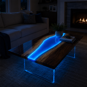 Walnut Luminous Blue River LED Epoxy Resin Coffee Table