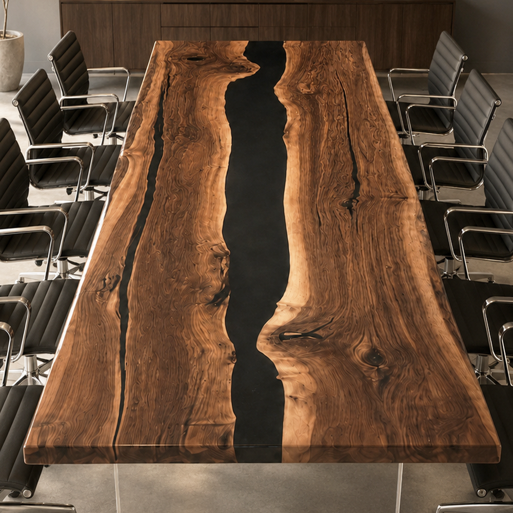 Black Walnut Live Edge Black River Epoxy Resin Conference Table