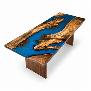 Golden Camphor Ocean Blue River Epoxy Resin Conference Table