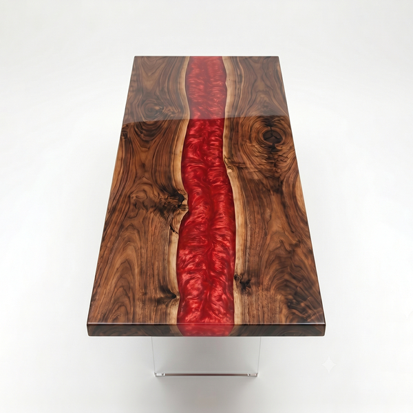 Black Walnut Swirling Magma River Red Epoxy Resin Conference Table
