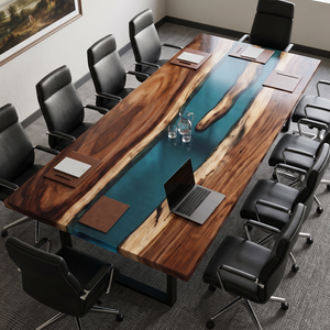 Walnut Wood Blue River Transparent Epoxy Resin Dining Table