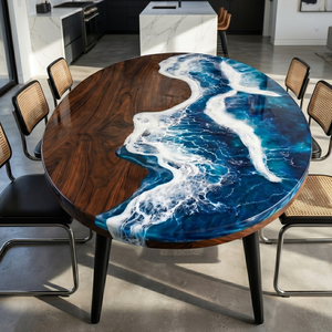 Walnut Wood Ocean Surge Epoxy Resin Oval Table