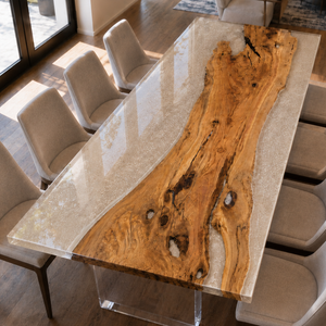 Olive Wood Icebound Organic Epoxy Resin Dining Table
