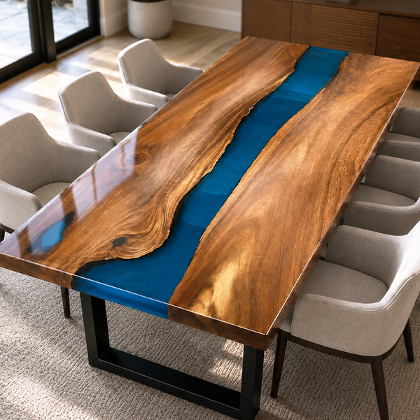 Walnut Blue River Transparent Epoxy Resin Dining Table
