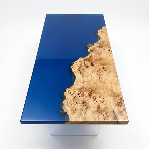 Poplar Burl Azure Seascape Island Epoxy Resin Conference Table