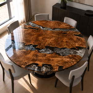 Cunninghamia Premium Burl Wood Round Epoxy Resin Dining Table