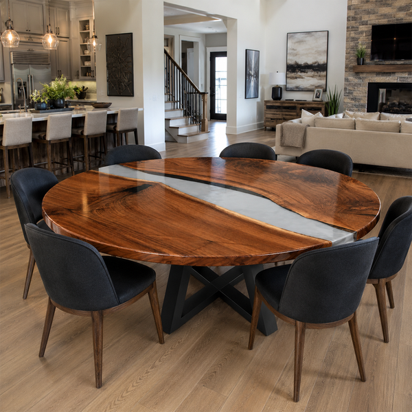 Walnut River Grey Epoxy Resin Round Table