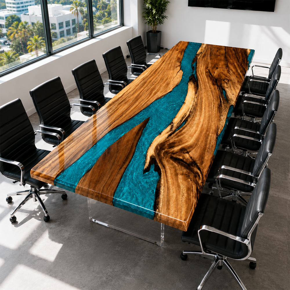 Walnut Turquoise Swirl Epoxy Resin Dining Table