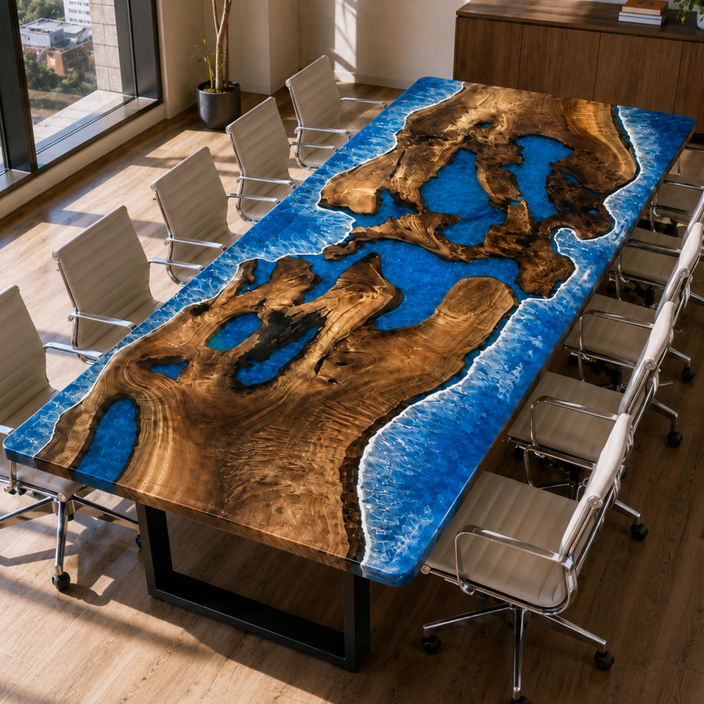 Golden Camphor Ocean Wave Epoxy Resin Conference Table
