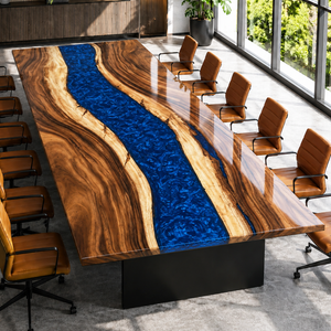 Walnut Swirling River Blue Wave Epoxy Resin Conference Table