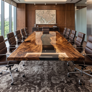 Walnut Wood Black Transparent River Epoxy Resin Conference Table