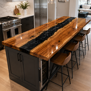 Walnut Wood Black River Live Edge Epoxy Resin Countertop