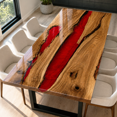 Black Walnut Red River Epoxy Resin Dining Table