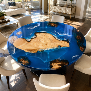 Walnut Ocean Wave Island Epoxy Resin Round Table