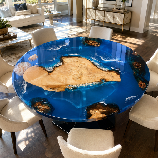 Walnut Ocean Wave Island Epoxy Resin Round Table