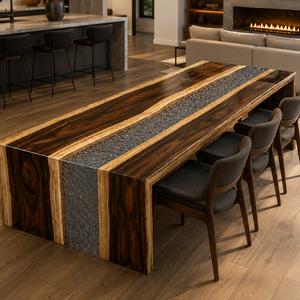 Walnut Architectural Ice Flow Epoxy Resin WaterFall Table