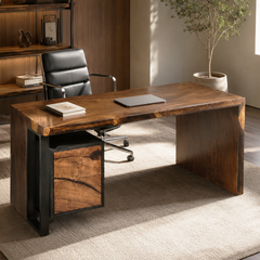 Black Walnut Waterfall Executive Storage Epoxy Resin Desk