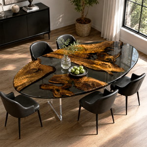 Golden Camphor Black River Translucent Oval Epoxy Resin Dining Table