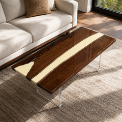 Black Walnut Cream White River Epoxy Wood Slab Table