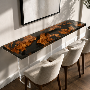 Cunninghamia Burl Transparent Black Epoxy Resin Console Table